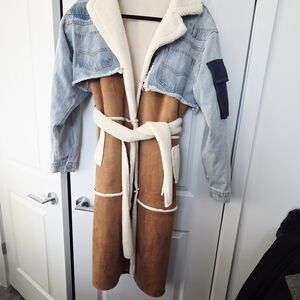 Women's Azalea Wang Amina Shearling Trench With Denim Crop. 